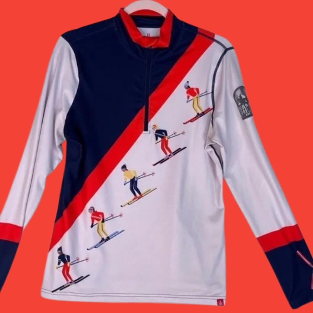 🎿 Krimson Klover Ski Baselayer 1/2 Zip Top – Size Medium – Retro Skier Print